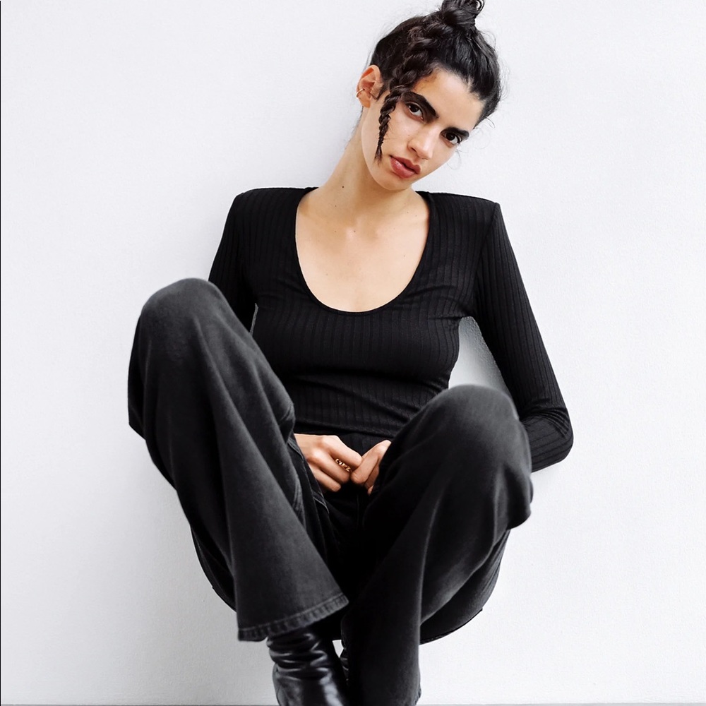 NWT Zara Ribbed Shirt with Shoulder Pads